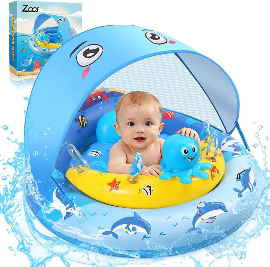 Baby Swimming Float, Baby Pool Float with Canopy, Baby Float 6-36 Months Toddler Children, UPF 50... | Amazon (UK)