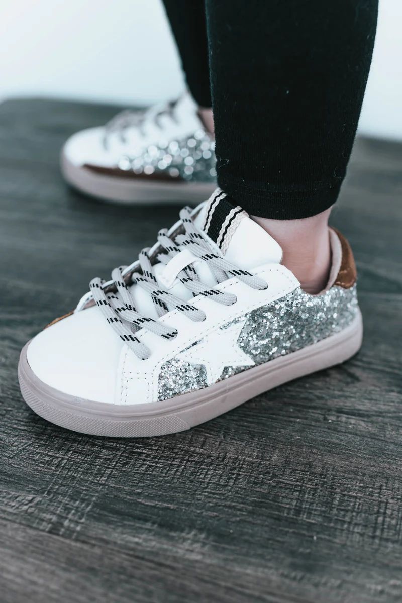 Mini Paula Silver Sparkle Star Sneaker | Apricot Lane Boutique