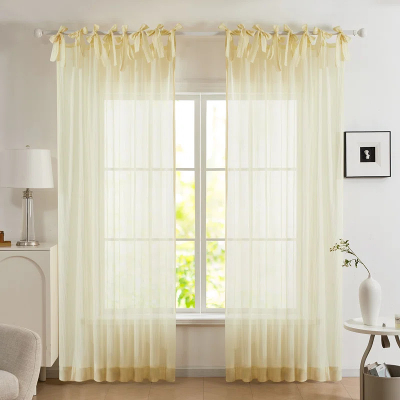 Adjustable Tie-Top Semi-Sheer Curtain Panel | Wayfair North America