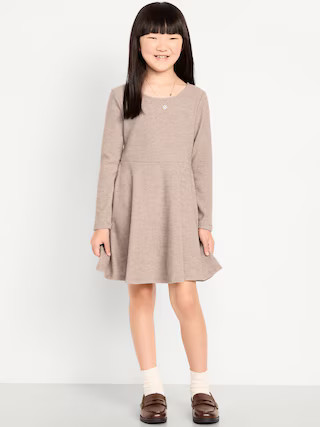 Cozy Long-Sleeve Ribbed Fit and Flare Dress for Girls | Old Navy (US)