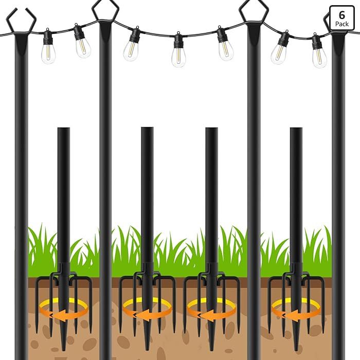 4 Pack String Light Poles, Outdoor String Light Pole 10ft Forked Metal Light Pole with Adjustable... | Amazon (US)