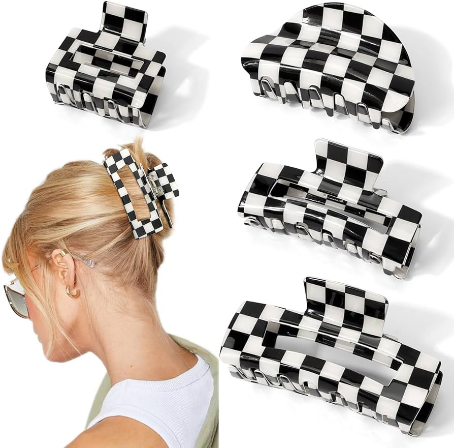 Checkered Claw Clip Checkered Hair Clip Large Claw Clips for Thick Hair Black Tortoise Barrettes ... | Amazon (US)