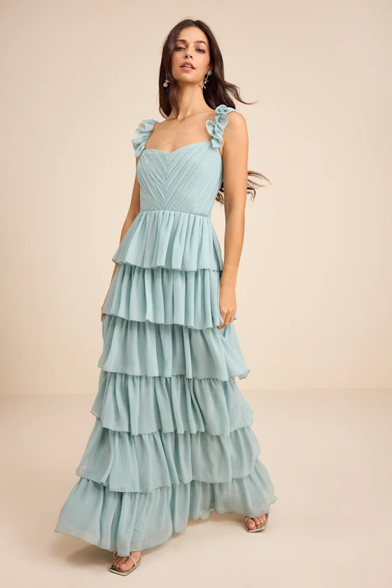 Alba Light Blue Ruffled Tiered Maxi Dress | Lulus