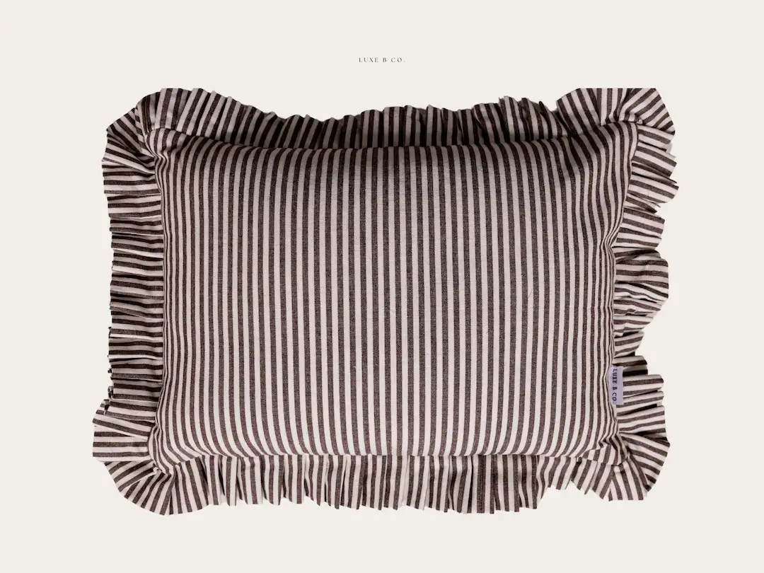 Ruffle Frill Lumbar Pillow Cover Brown White Stripes - Etsy | Etsy (US)