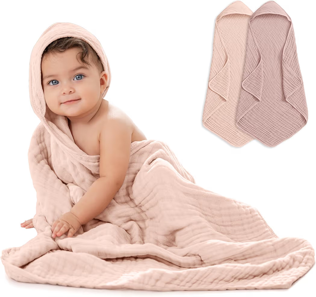 Comfy Cubs Hooded Baby Towel Unisex Design
        2-Pack, Large, 32 x 32 Inch, 6 Layer, 100% Mus... | Amazon (US)