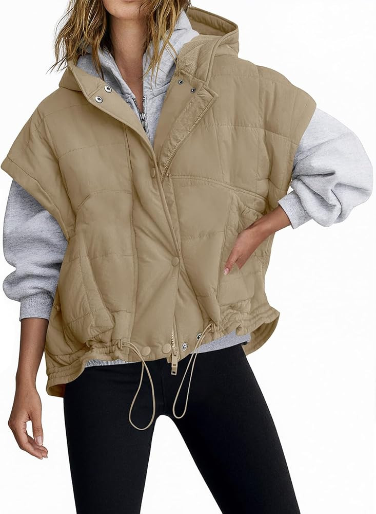 Tankaneo Womens Oversized Hooded Quilted Puffer Vest Cap Sleeve Warm Trendy Jackets Padded Outerw... | Amazon (US)