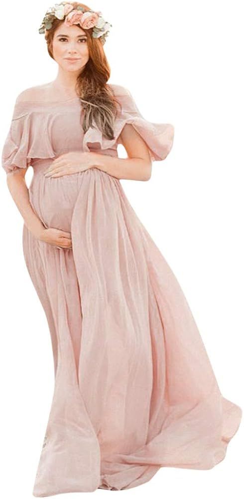 Maternity Dresses Pleated Off Shoulder Photography Flowy Elegant Long Women Gown Photoshoot Baby ... | Amazon (US)