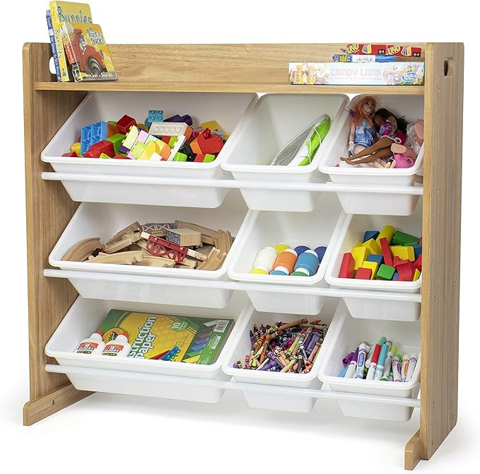 Humble Crew, Natural Wood/White Toy Organizer with Shelf and 9 Storage Bins | Amazon (US)