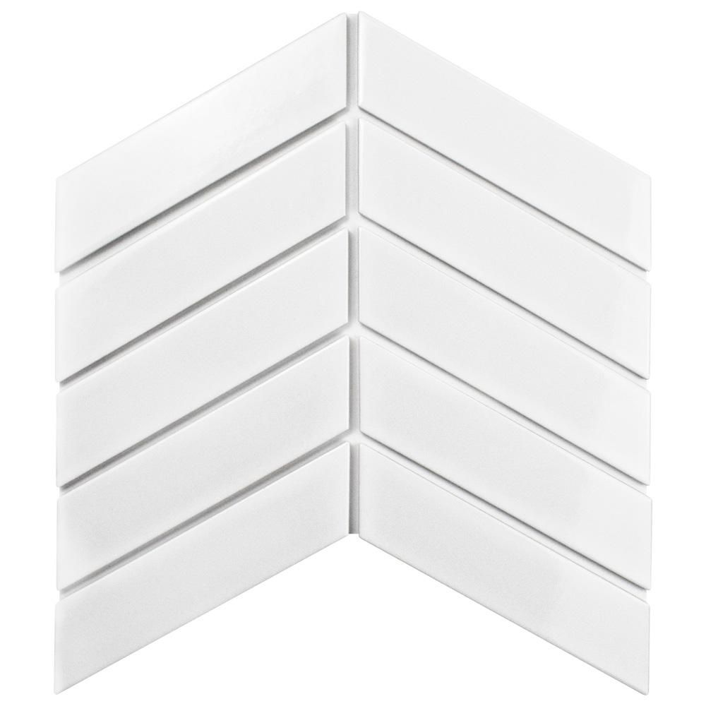 Metro Soho Chevron 1-3/4 in. x 7 in. Glossy White Porcelain Floor and Wall Tile (1 sq. ft. / pack... | The Home Depot
