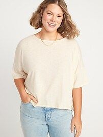 Elbow-Sleeve Luxe Oversized Rib-Knit T-Shirt for Women | Old Navy (US)