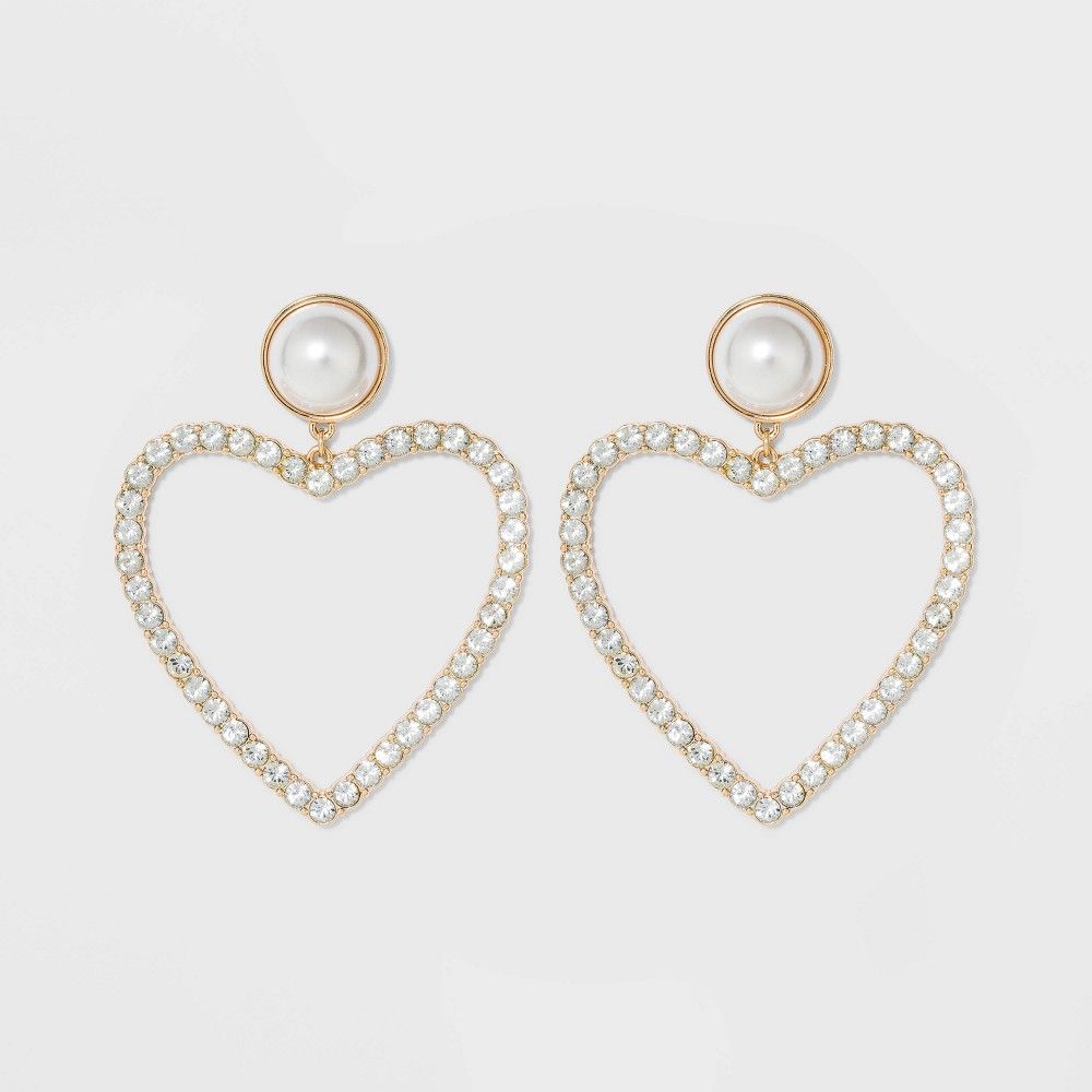 SUGARFIX by BaubleBar Pearl Studs Crystal Heart Hoop Earrings - Pearl, White | Target