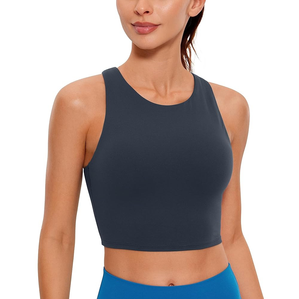 CRZ YOGA Butterluxe Racerback Longline Sports Bras for Women - High Neck Padded Crop Workout Tank... | Amazon (US)