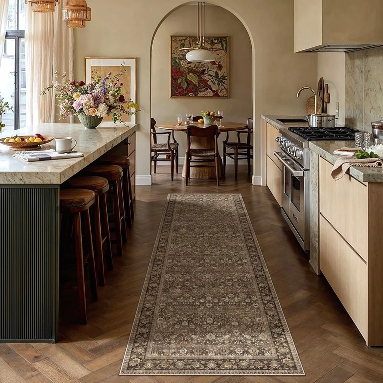 BERTHMEER 2'x8' Washable Runner Rugs for Hallway Kitchen Entryway Bathroom Non-slip, Brown | Walmart (US)