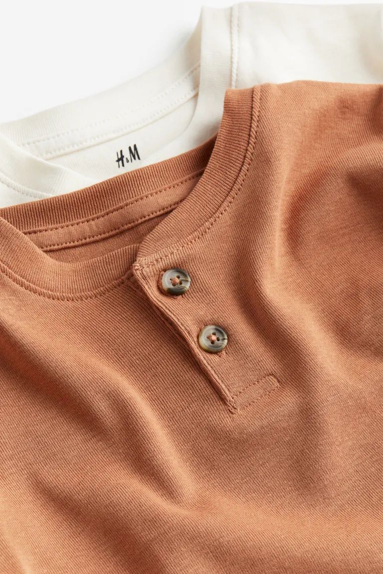 2-pack Henley T-shirts - Brown/white - Kids | H&M US | H&M (US + CA)