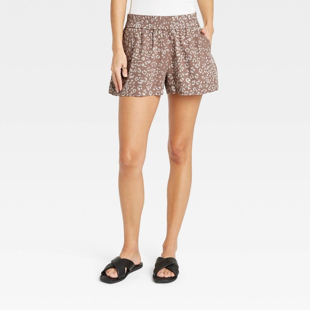Women's Leopard Print High-Rise Pull-On Shorts - A New Day Brown L | Target