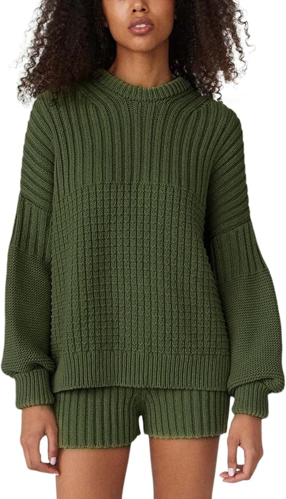 MISSFASHION 2 Piece Sweater Set for Women Fall Casual Cable Knit Crew Neck Pullover Long Sleeve T... | Amazon (US)