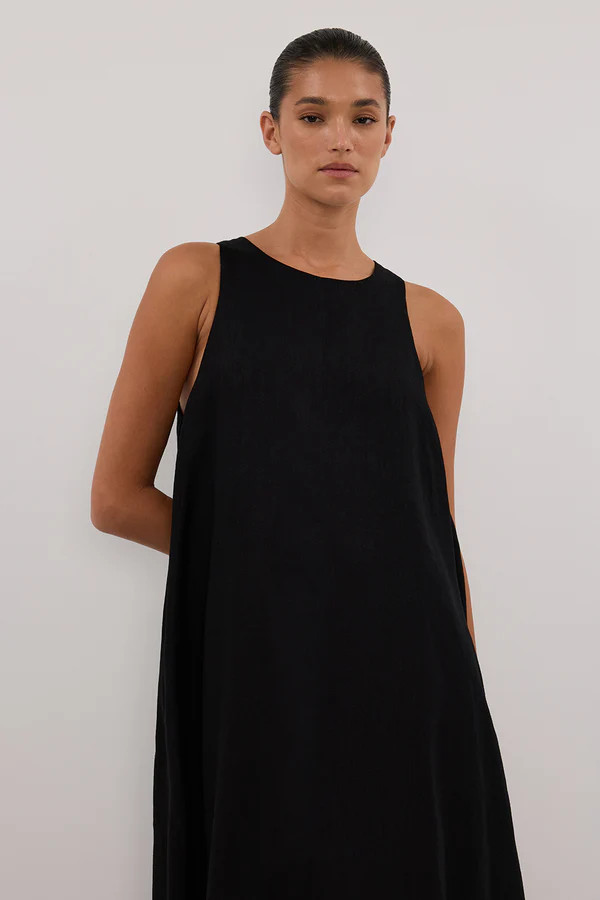 ISABELLE BLACK LINEN MIDI DRESS | DISSH