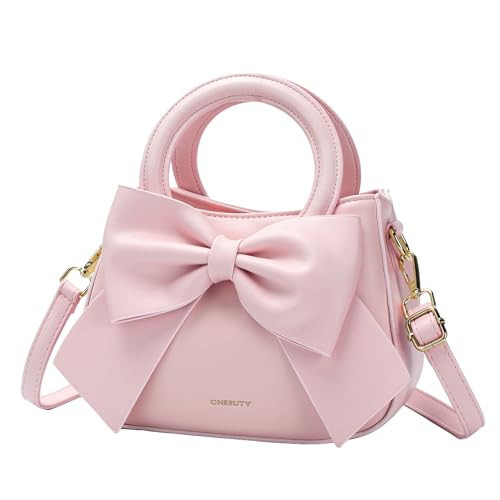 Small Purses for Women Crossbody Bag, Vegan Leather Crossbody Purses and Handbags with Top Carry Handle and Cute Bow Knot(Pink) | Amazon (US)
