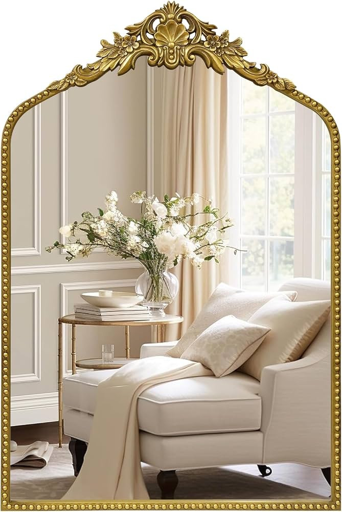 G-LEAF Vintage Baroque Mirror 24"X36",Arched Mantel Mirror,Victorian Antique Mirror, Farmhouse Mi... | Amazon (US)
