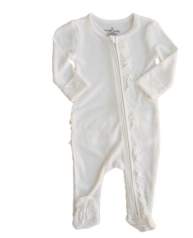 CLOUD WHITE BAMBOO WAFFLE ZIPPER RUFFLE FOOTIE - newborn 

#LTKKids #LTKFamily #LTKBaby