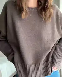 100% Organic Cotton Boyfriend Crew Sweater in Heather Brown | Quince