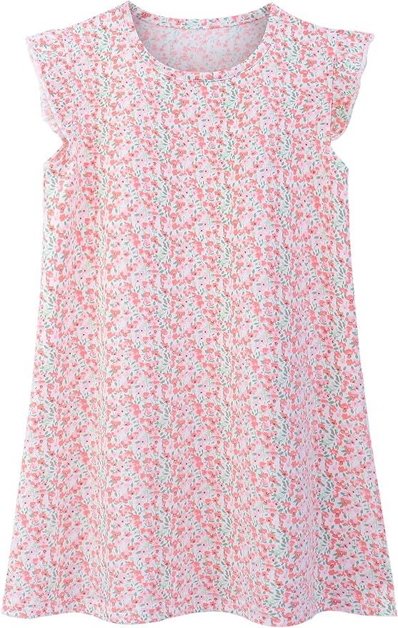 Auranso Girls Princess Dress Cotton Cartoon Print Flutter Sleeve Skirt Dresses | Amazon (US)