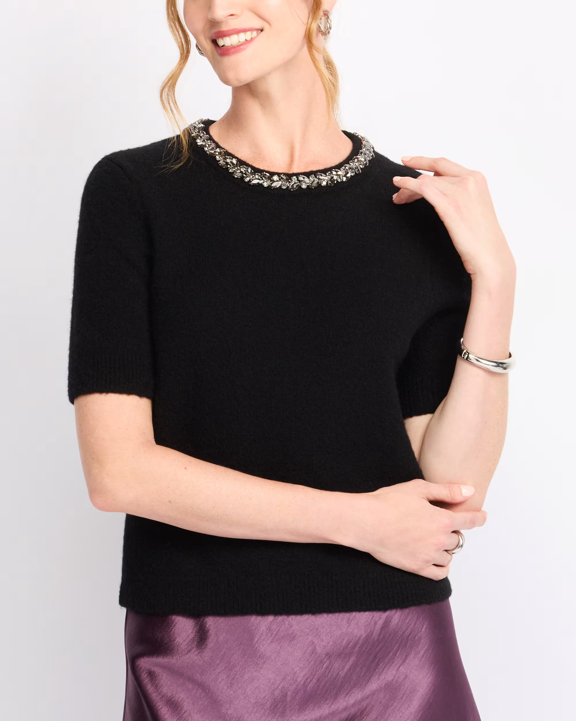 Briana Jewel Crewneck Short Sleeve Sweater | Stitch Fix