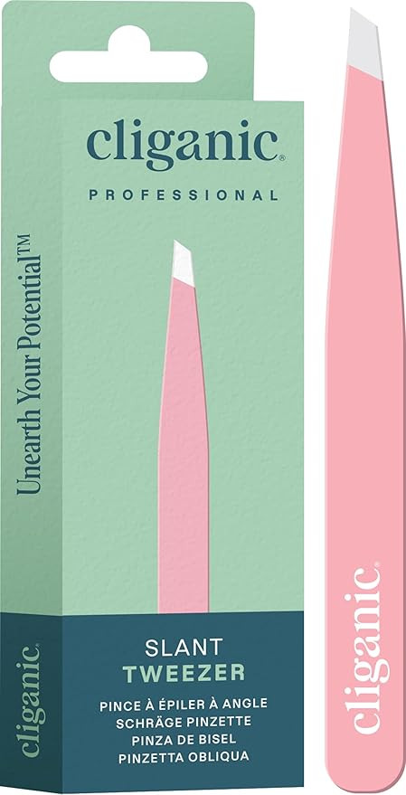 Cliganic Professional Eyebrow Tweezers Slant Tip (Pink) - Precision for Men & Women, Stainless St... | Amazon (UK)