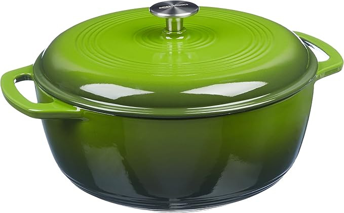 Amazon Basics Casserole Dutch Oven - Enamelled Cast Iron with Lid, 4L, Green | Amazon (US)