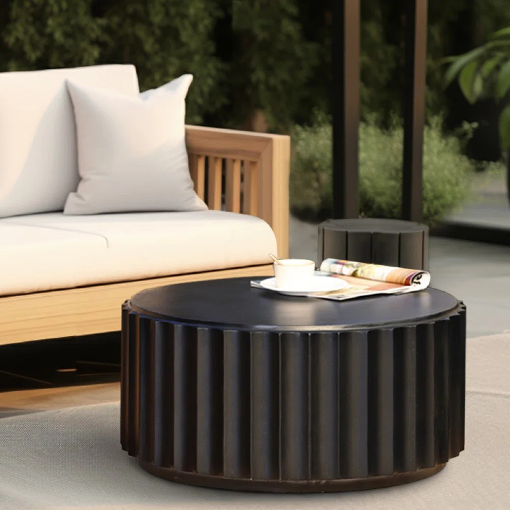 Luxen Home Black Cement Round Coffee Table for Outdoors and Indoors, Modern Accent, Housewarming ... | Wayfair North America