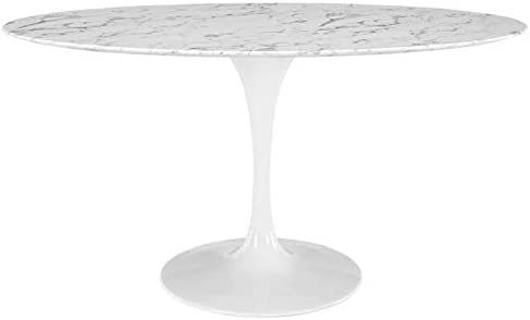 Modway Lippa 60" Oval-Shaped Mid-Century Modern Dining Table with Artificial Marble Top and White... | Amazon (US)