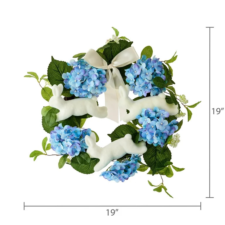 Bunny and Hydrangea Wreath, Blue and White, 22", Easter by Way To Celebrate | Walmart (US)