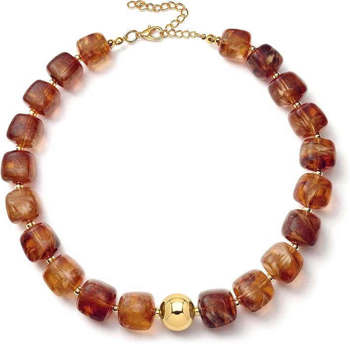 Summer Jewelry Square Chunky Beaded Necklace for Women Trendy Statement Colorful Beach Acrylic Re... | Amazon (US)