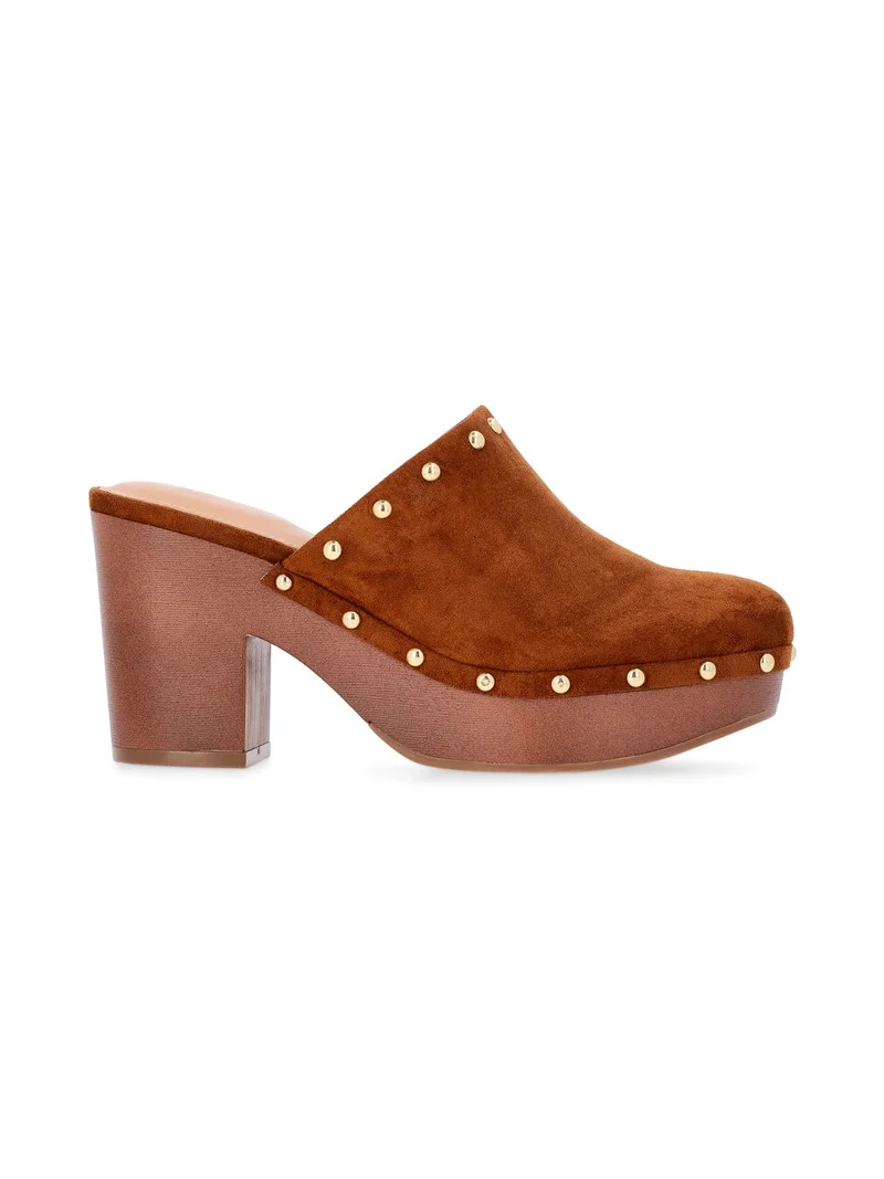 Time and Tru Women's Faux Suede Studded Clogs with Block Heels | Walmart (US)
