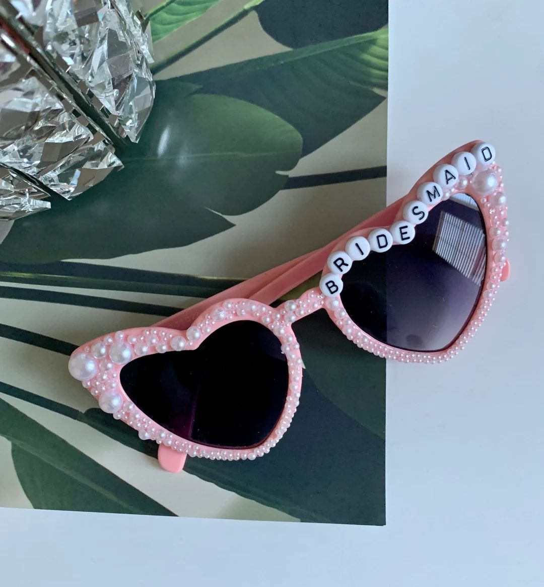 Bride to Be Pearl Pink Heart Sunglasses - Etsy | Etsy (US)
