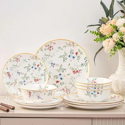 12-Piece Bone China Dinnerware Set, Microwave & Dishwasher Safe | Wayfair North America