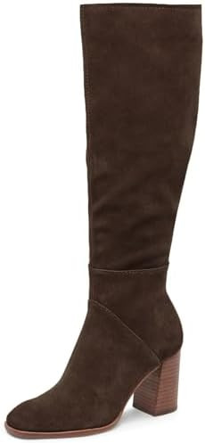 Coutgo Womens Knee High Boots Square Toe Chunky Block Heel Side Zipper Faux Suede Long Boots Fall... | Amazon (US)
