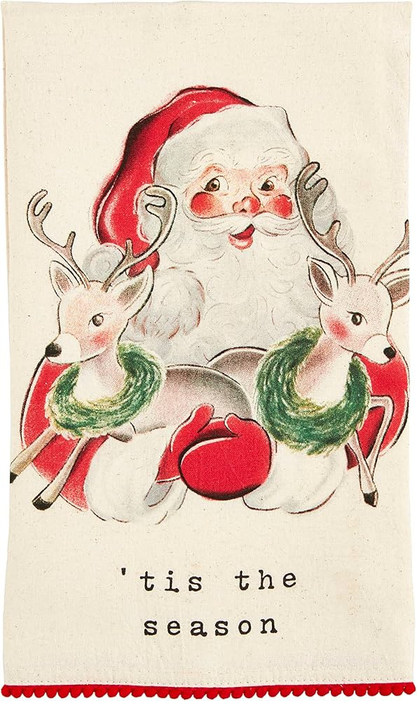 Mud Pie Hand Christmas Towel, Santa and Reindeer, 16 1/2" x 26" | Amazon (US)