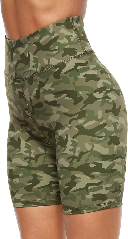 Women's High Waist Print Workout Yoga Shorts with 2 Hidden Pockets, Non See-Through Tummy Control... | Amazon (US)