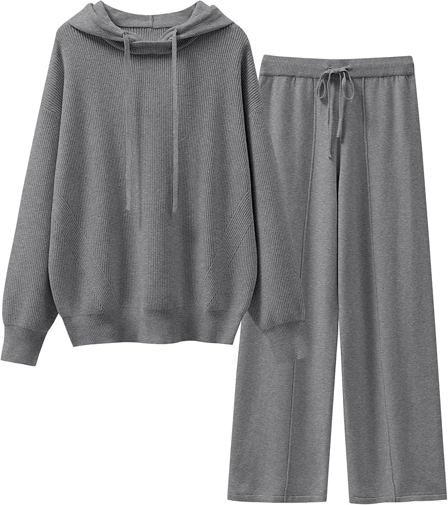 ANRABESS Women 2 Piece Outfits Sweater Sets Loose Long Sleeve Hoodies Knit Pullover Wide Leg Pant... | Amazon (US)