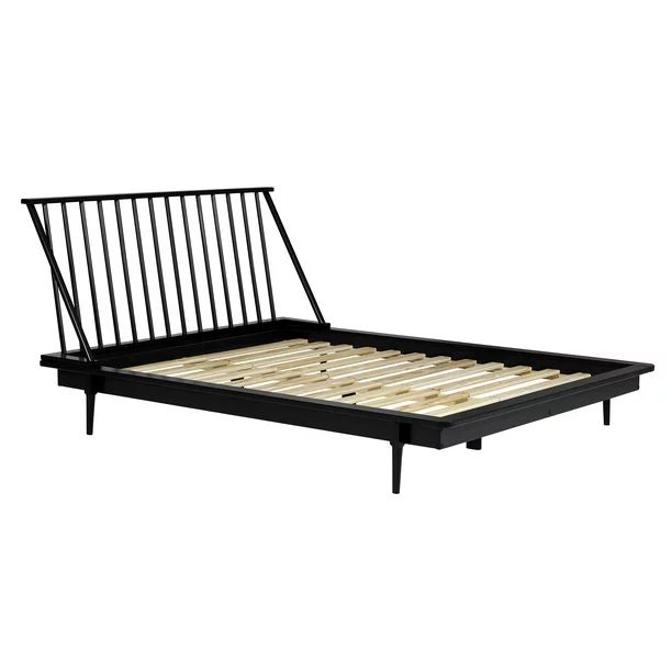 Desert Fields Modern Boho Queen Size Solid Wood Platform Bed, Black - Walmart.com | Walmart (US)