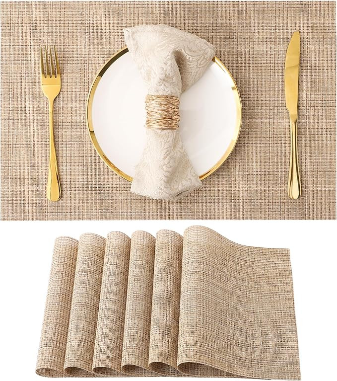 Placemats Set of 6 Heat-Resistant Indoor Place Mats, Washable Durable PVC Vinyl Outdoor Table Mat... | Amazon (US)