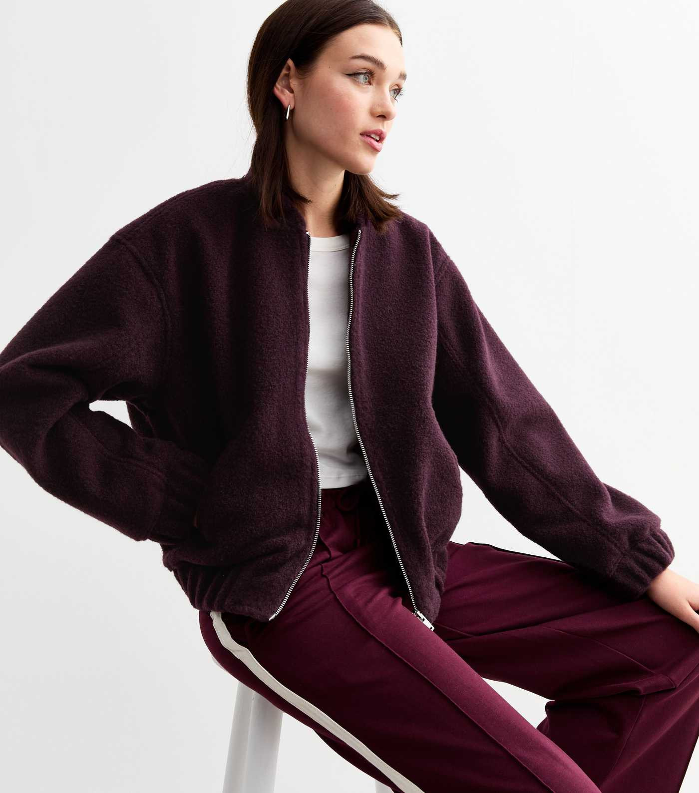 Burgundy Textured Oversized Bomber Jacket | New Look | New Look (UK)