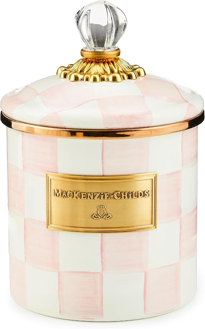 MACKENZIE-CHILDS Enamel Canister, Small, Pink-and-White Rosy Check | Hand-painted design, versati... | Amazon (US)