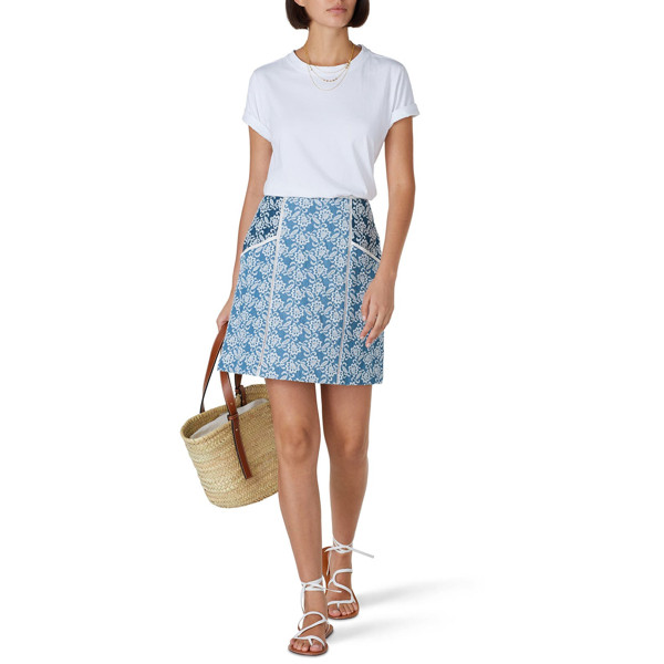 Slate & Willow Embroidered Denim Skirt blue-print | Rent the Runway