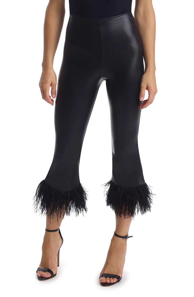 Crop High Waist Feather Trim Faux Leather Leggings | Nordstrom