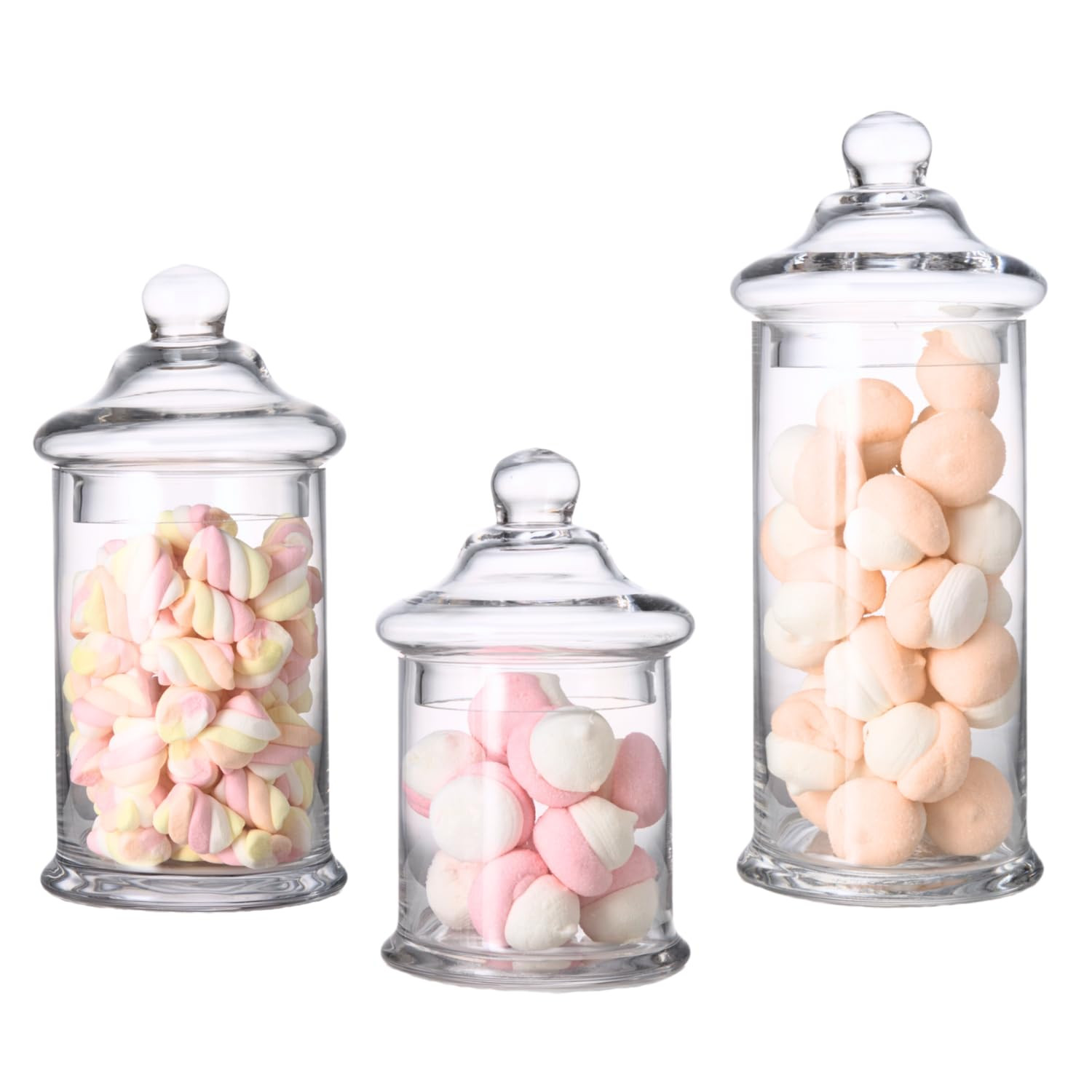 Amazon.com: Set of 3 Apothecary Jars Glass, Glass Apothecary Jars with Lids Bathroom, Clear Candy... | Amazon (US)