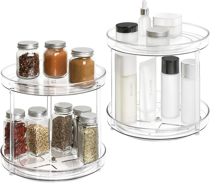 2 Tier Lazy Susan - 2 Pack Plastic Clear Spinning Organization & Storage Container Bin 9 Inch Rou... | Amazon (US)