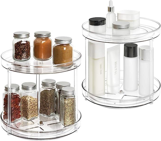 2 Tier Lazy Susan - 2 Pack Plastic Clear Spinning Organization & Storage Container Bin 9 Inch Rou... | Amazon (US)