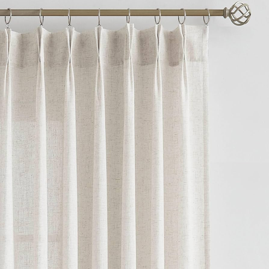 Vision Home Natural Pinch Pleated Semi Sheer Curtains Textured Linen Blended Light Filtering Wind... | Amazon (US)